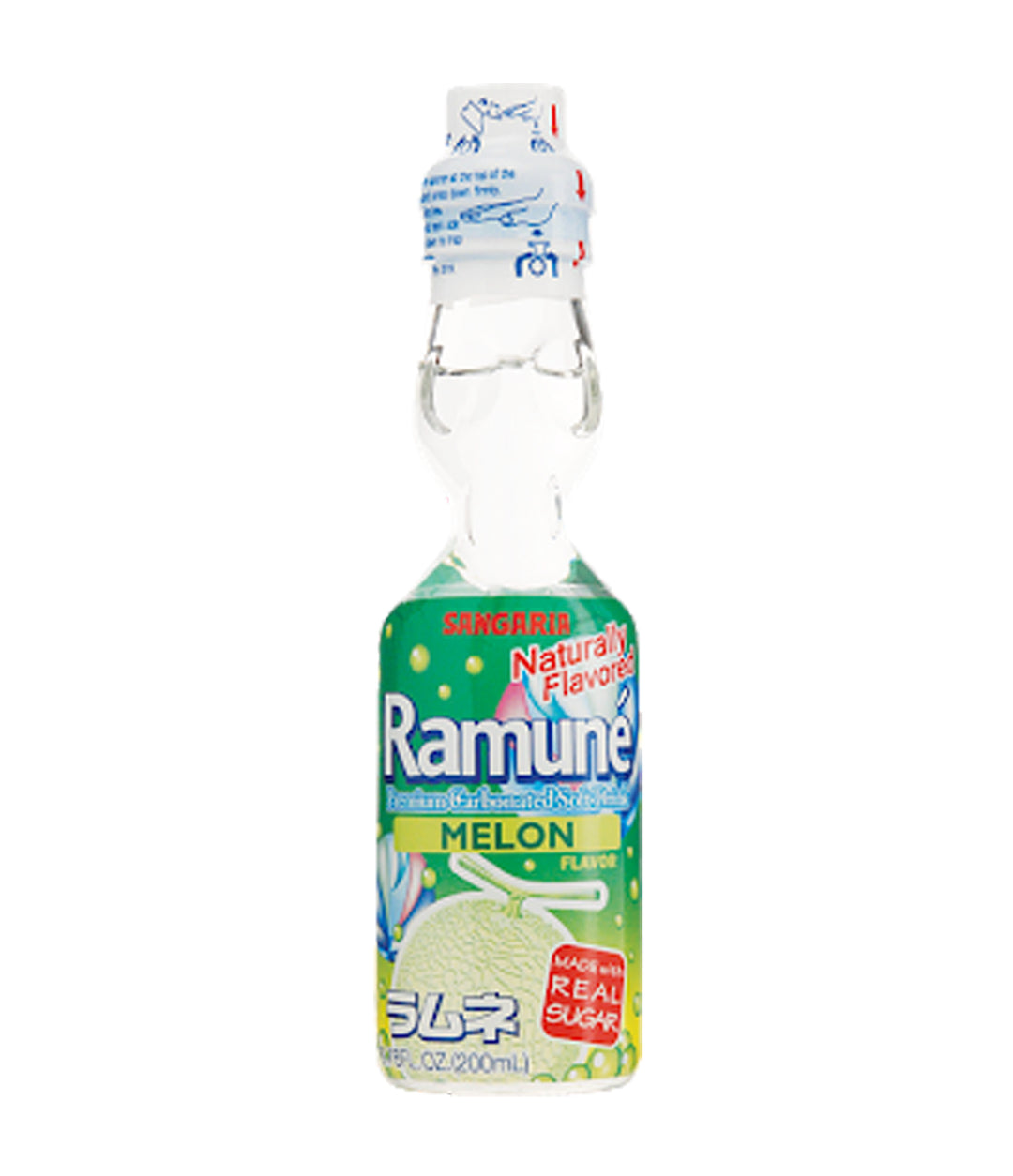 Sangaria Ramune Carbonated Soft Drink - Melon Flavor 6.76 Oz