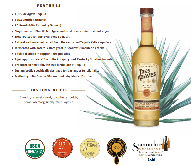 Tres Agaves Organic Anejo Tequila (750ml) 